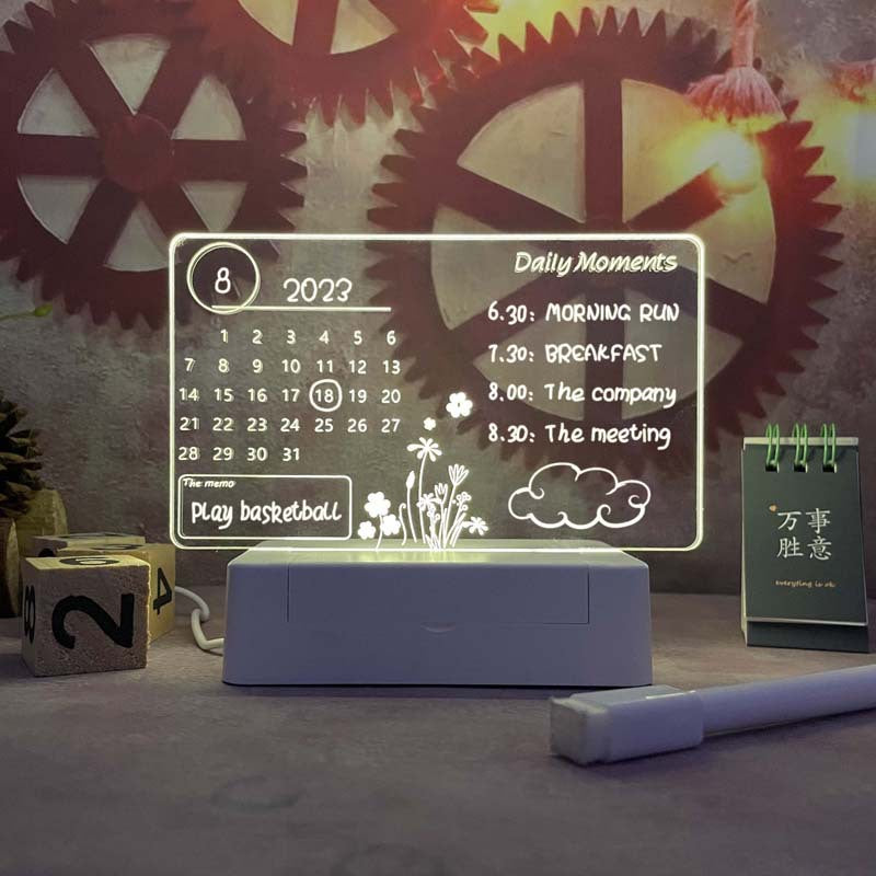 LED-Lit Acrylic Desk Calendar & Memo Board